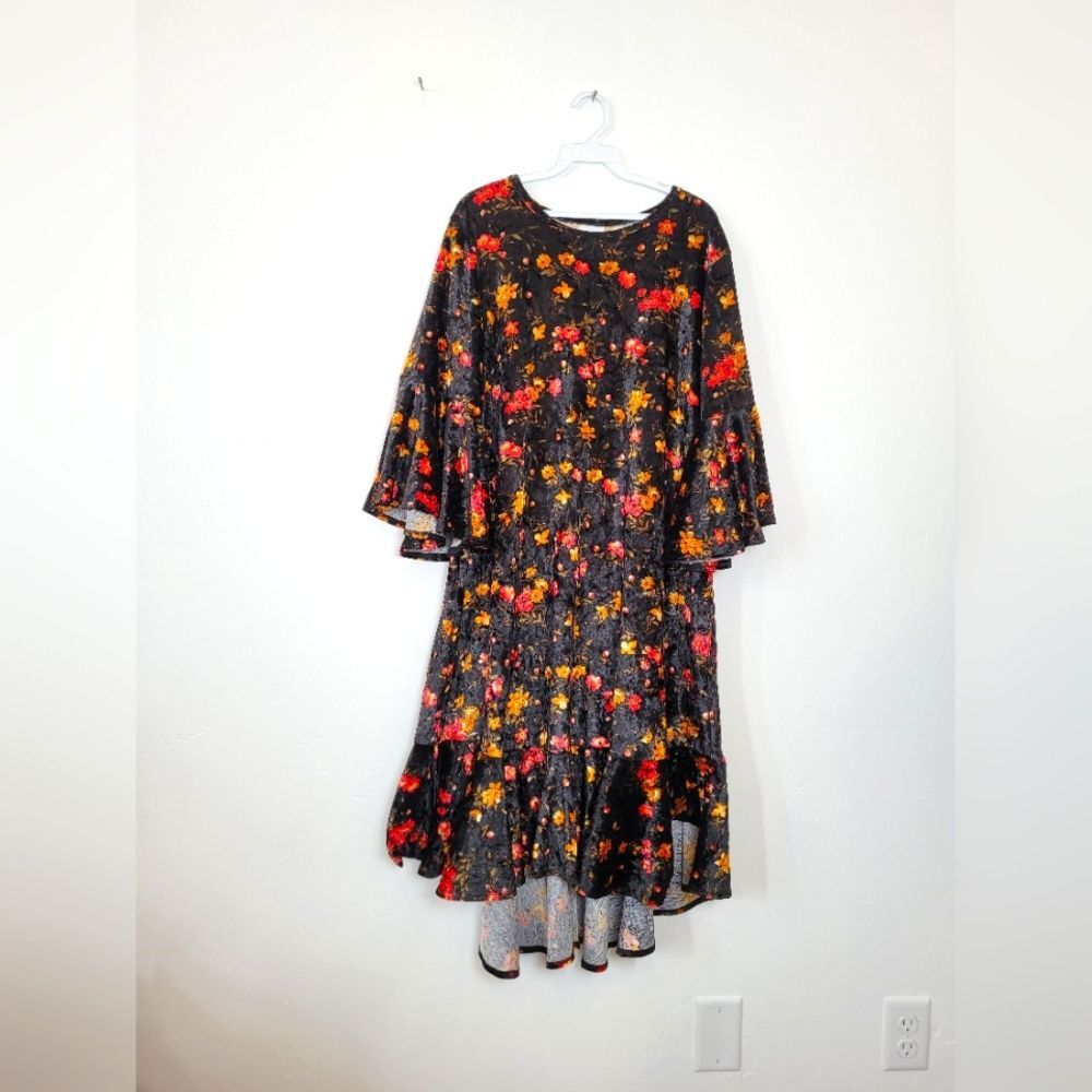 LuLaRoe Velvet Maurine Dress Unicorn Floral Ruffle Bloomcore Assymetrical 2X